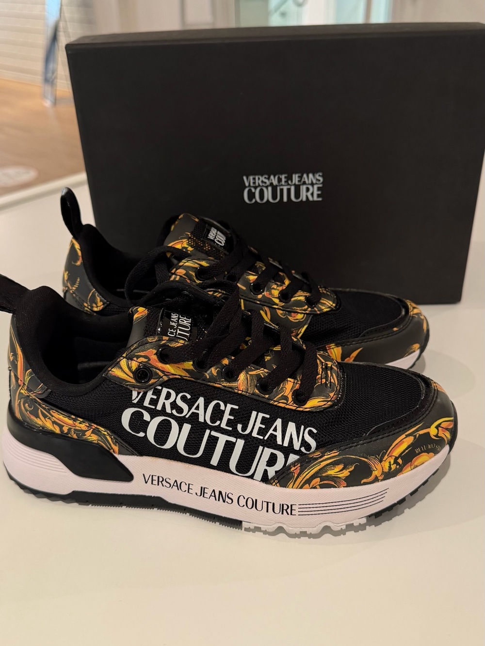 Versace Jeans Couture Women’s Black & Gold Logo Sneakers
